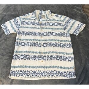 Quiksilver Waterman Shirt Mens Large Blue White Short Sleeve Aztec‎ Comfort Fit